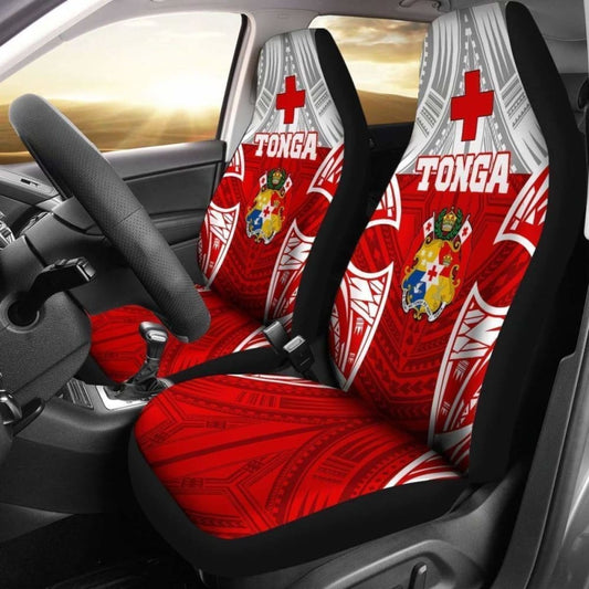 Tonga Car Seat Covers Polynesian Pattern With Seal Red Version