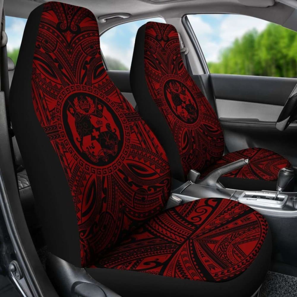 Tonga Car Seat Cover - Tonga Coat Of Arms Polynesian Red Black