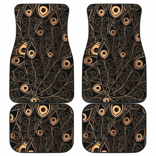 Gold Peacock Feather Pattern Front And Back Car Mats