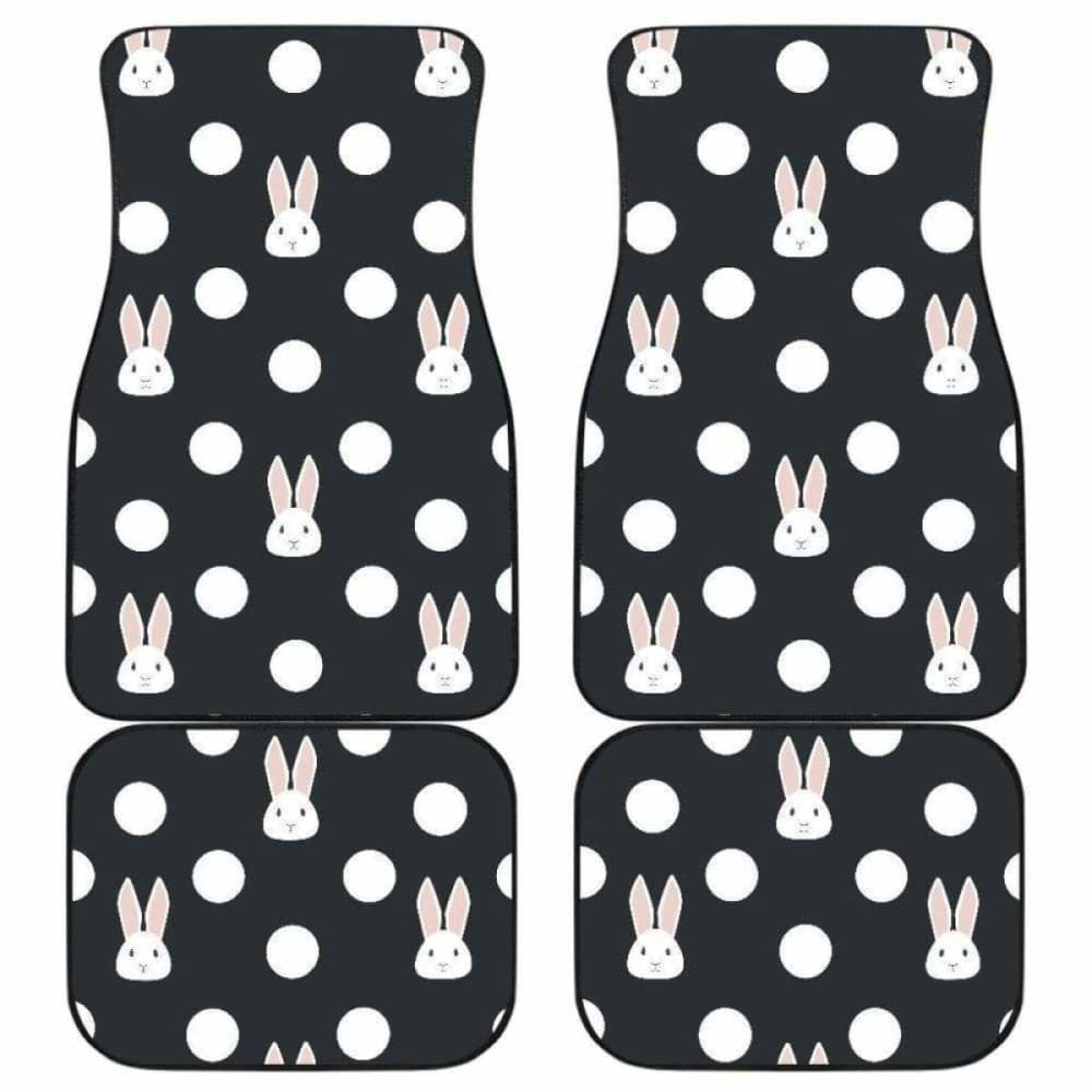 Cute White Rabbit Polka Dots Black Background Front And Back Car Mats