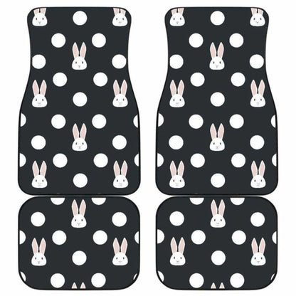 Cute White Rabbit Polka Dots Black Background Front And Back Car Mats