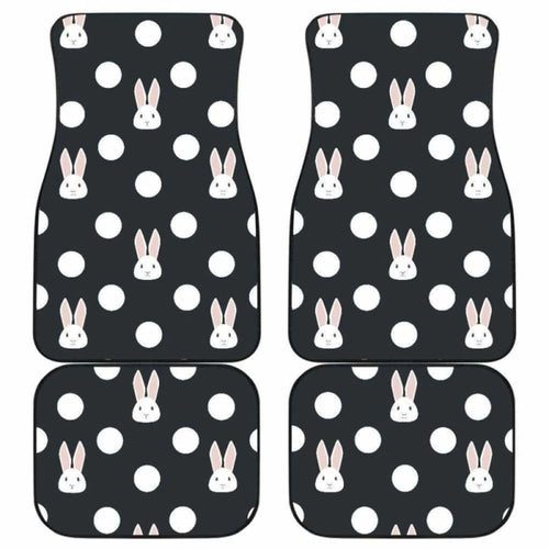 Cute White Rabbit Polka Dots Black Background Front And Back Car Mats