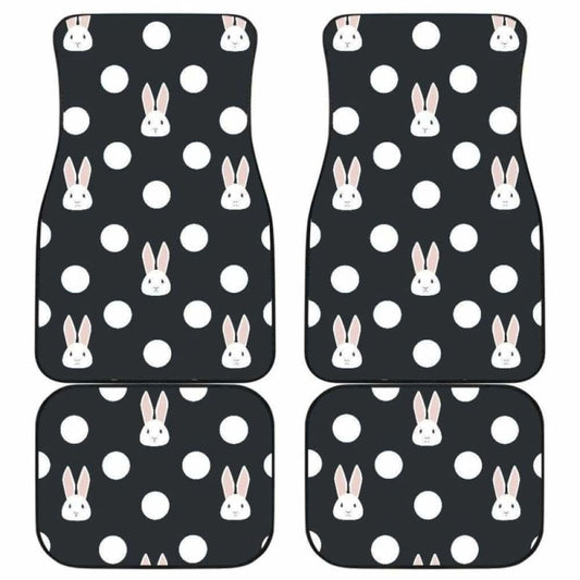 Cute White Rabbit Polka Dots Black Background Front And Back Car Mats