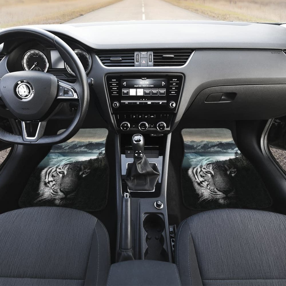 Powerful White Tiger with Amazing River Car Floor Mats