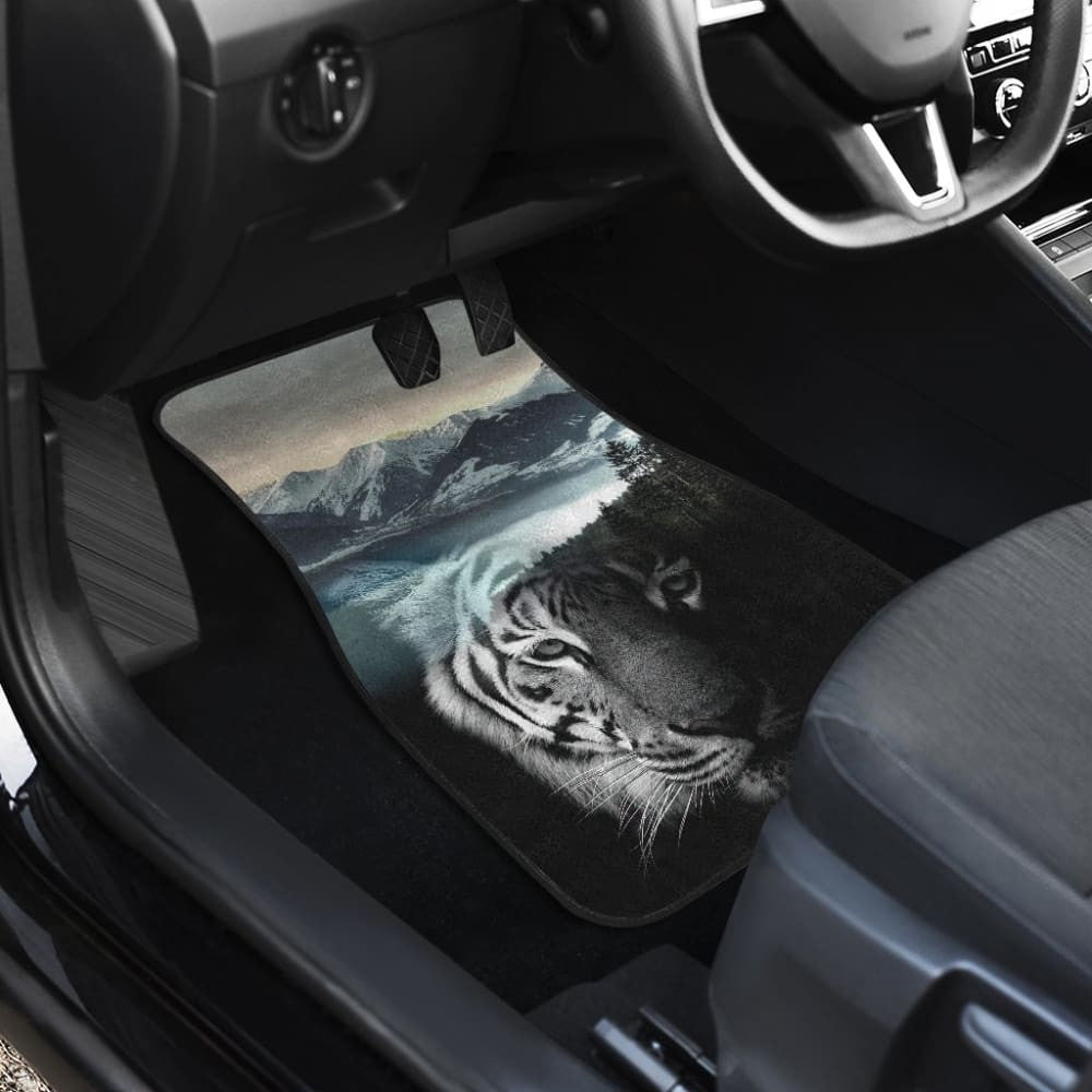 Powerful White Tiger with Amazing River Car Floor Mats