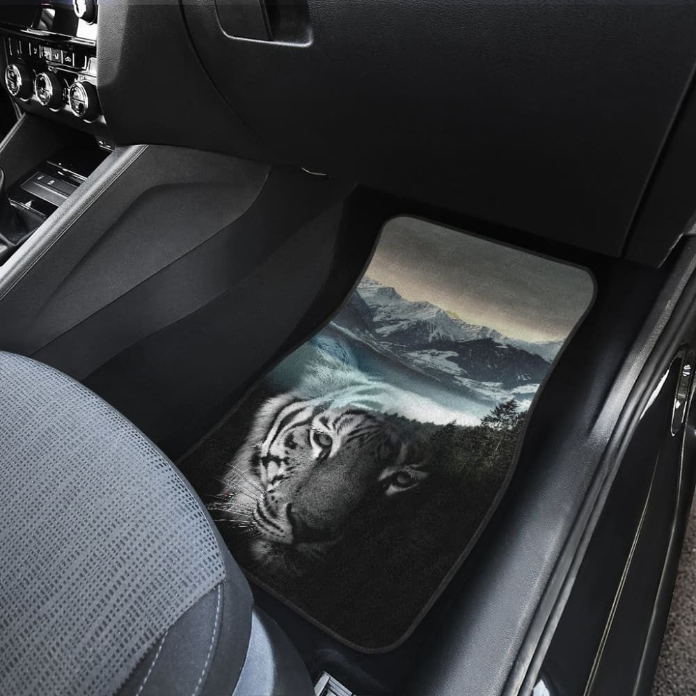Powerful White Tiger with Amazing River Car Floor Mats