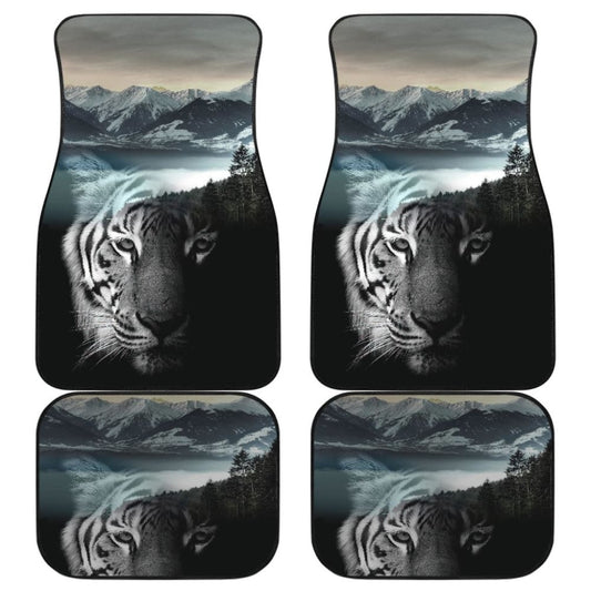 Powerful White Tiger with Amazing River Car Floor Mats