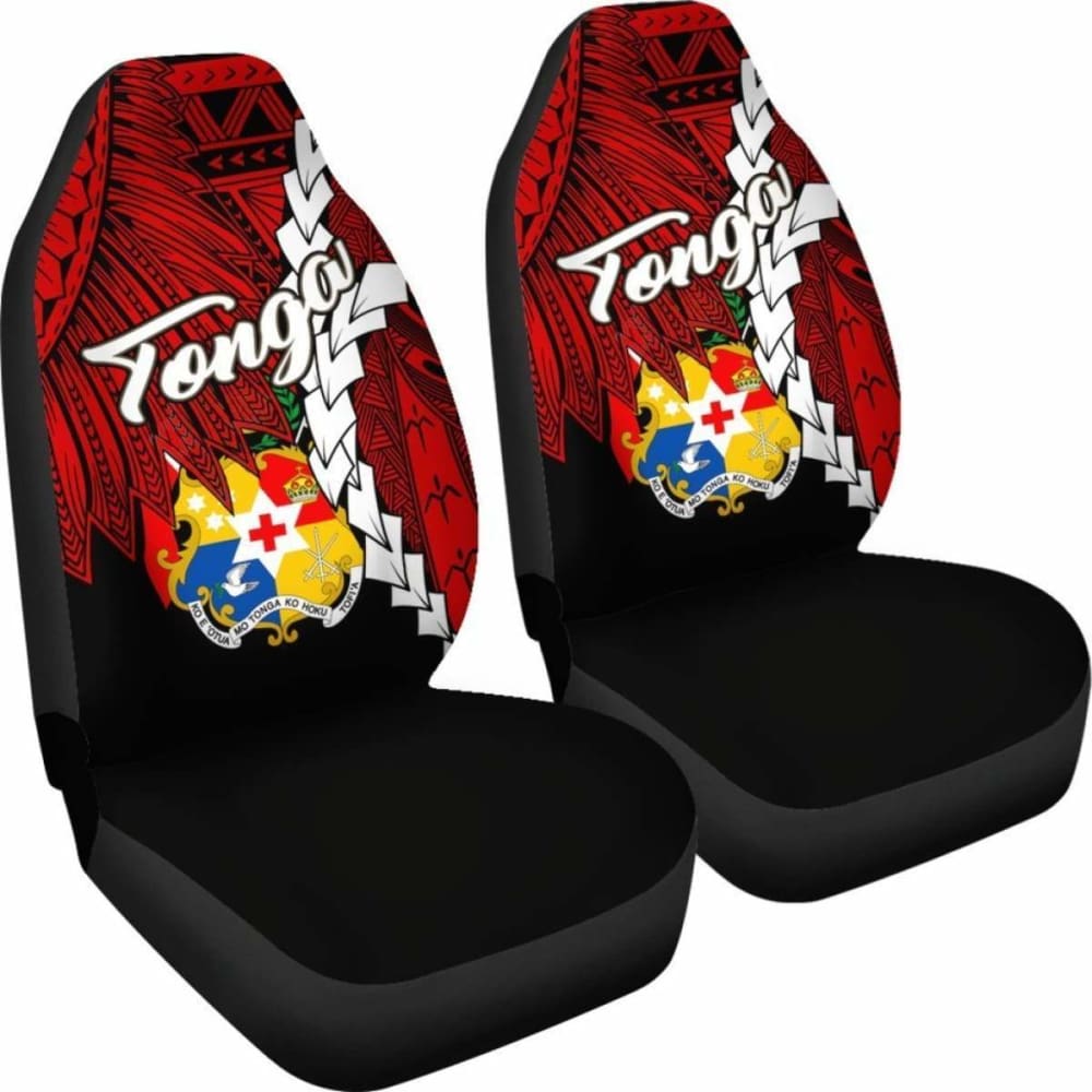 Tonga Polynesian Car Seat Covers - Tribal Wave Tattoo Flag Color -