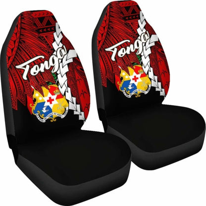 Tonga Polynesian Car Seat Covers - Tribal Wave Tattoo Flag Color -
