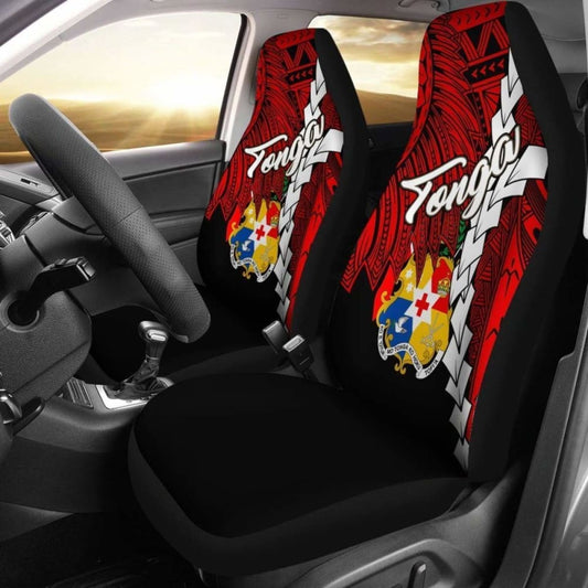Tonga Polynesian Car Seat Covers - Tribal Wave Tattoo Flag Color -