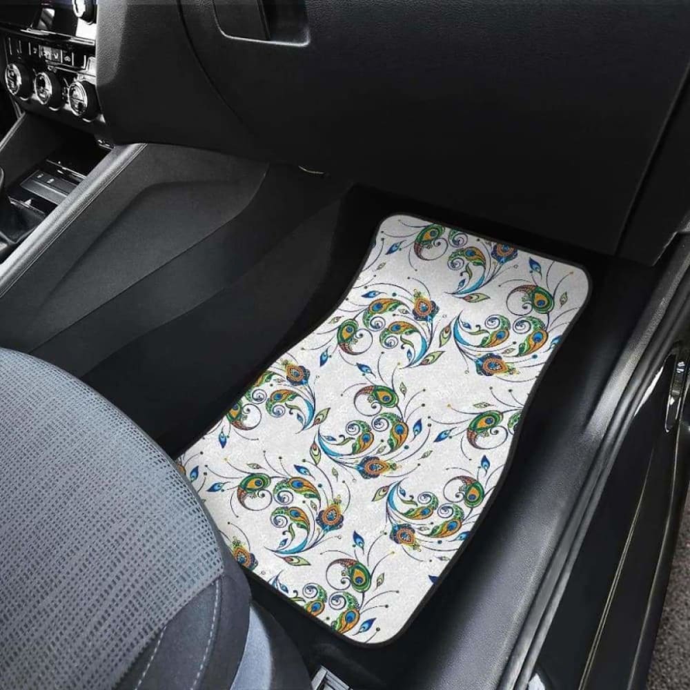Peacock Feather Pattern Front And Back Car Mats