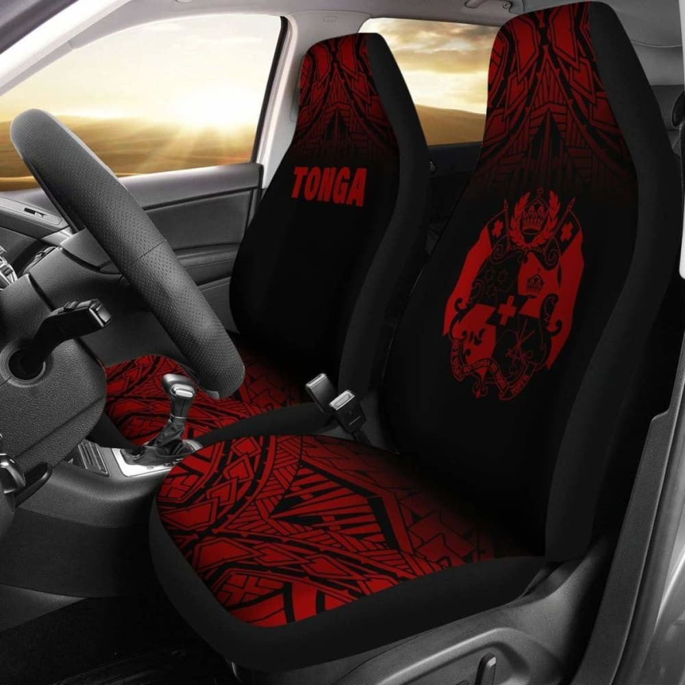 Tonga Polynesian Car Seat Covers - Red Black Fog -