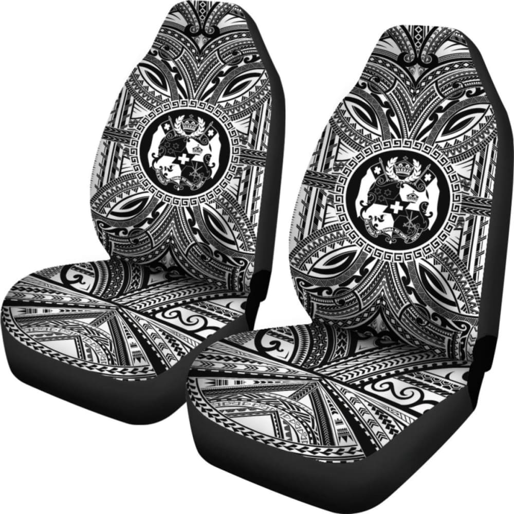 Tonga Car Seat Cover - Tonga Coat Of Arms Polynesian White Black