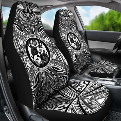 Tonga Car Seat Cover - Tonga Coat Of Arms Polynesian White Black
