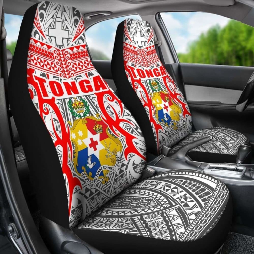 Tonga Car Seat Covers - Kingdom Of Tonga Set Of (White Red)