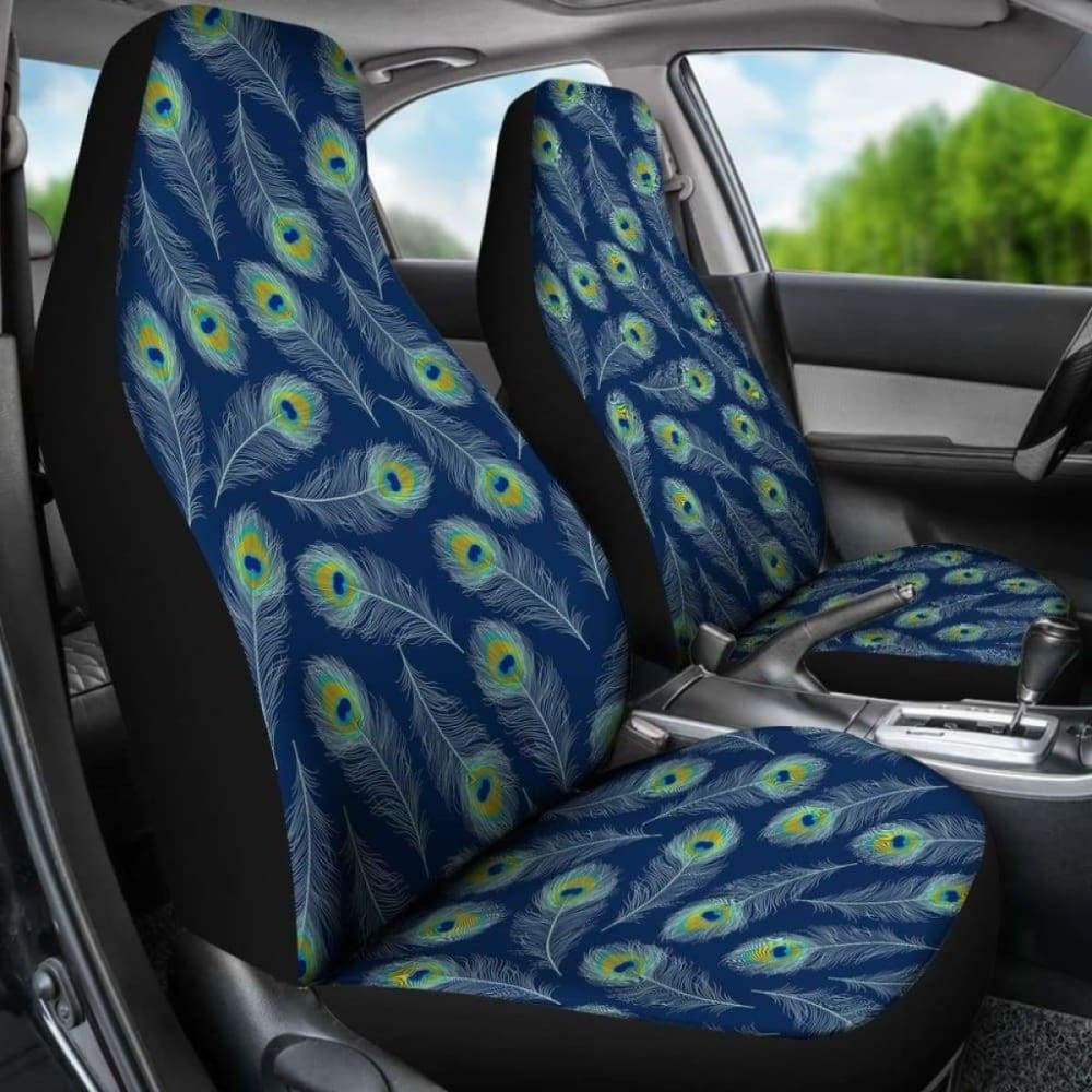 Blue With Green Peacock Feathers Car Seat Covers