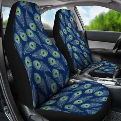 Blue With Green Peacock Feathers Car Seat Covers