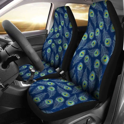 Blue With Green Peacock Feathers Car Seat Covers