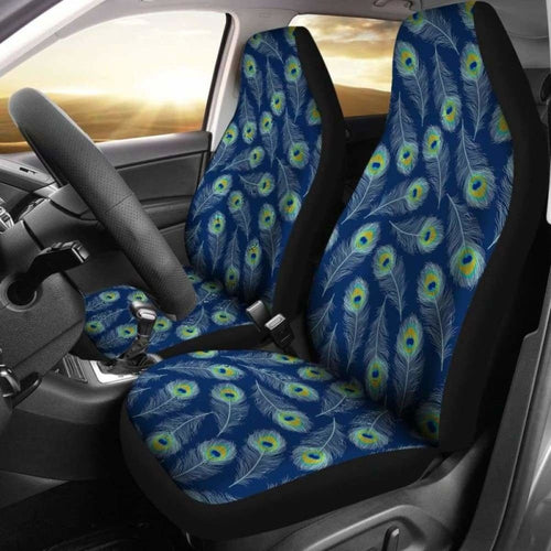 Blue With Green Peacock Feathers Car Seat Covers