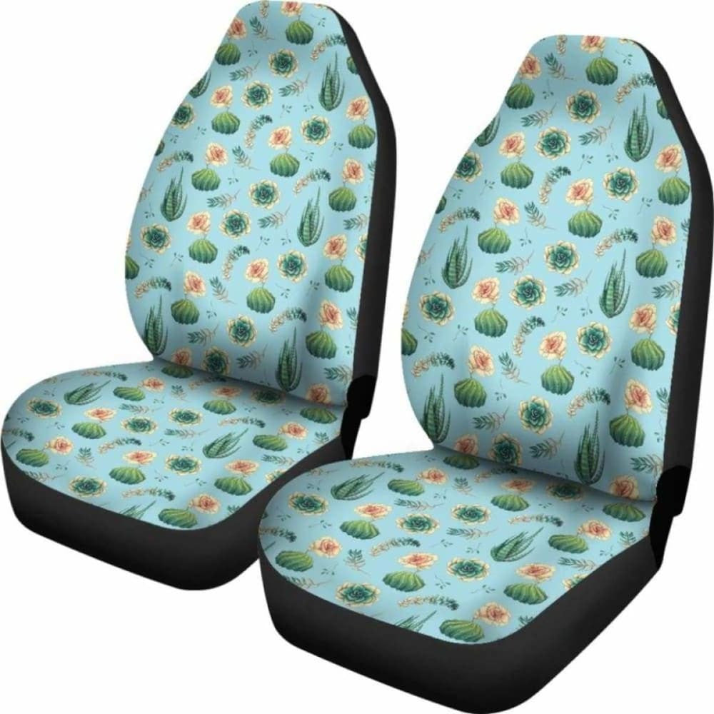Blue Succulent Cactus Pattern Car Seat Covers