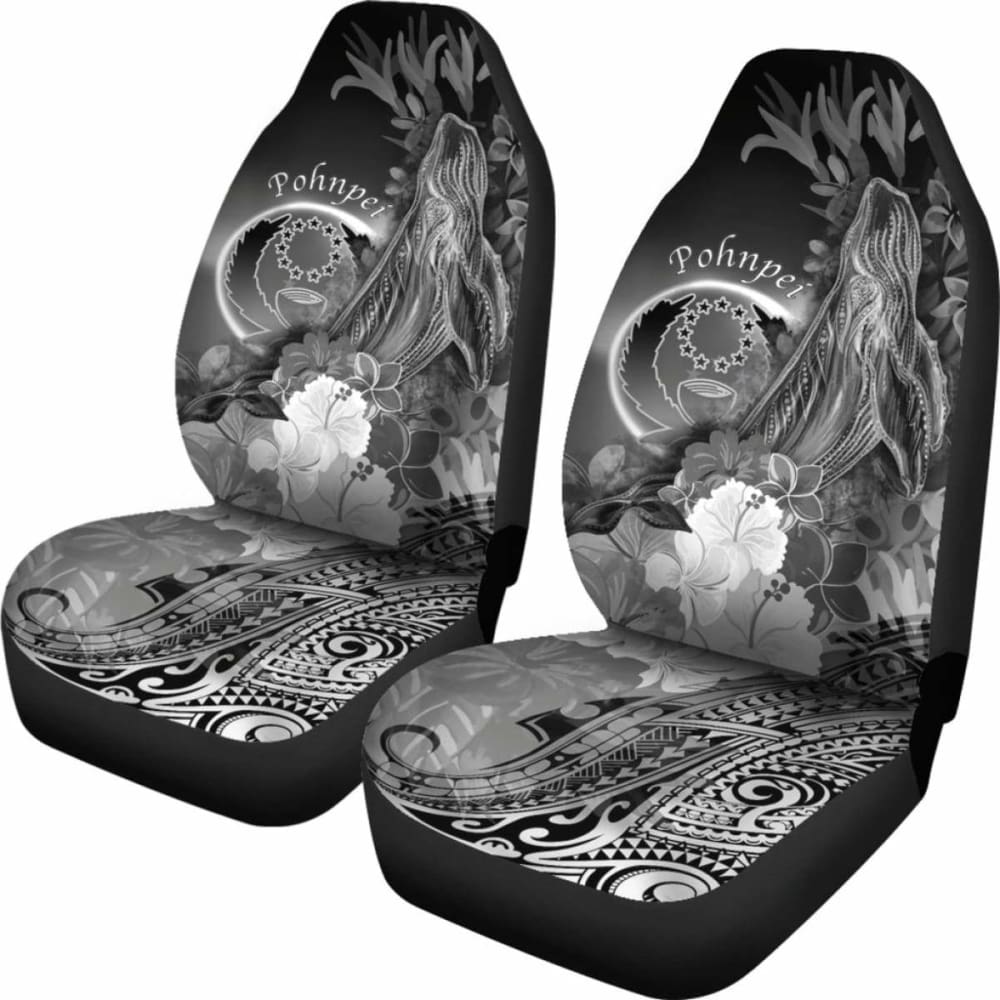 Pohnpei Car Seat Covers - Humpback Whale With Tropical Flowers (White)-