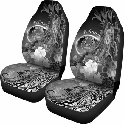 Pohnpei Car Seat Covers - Humpback Whale With Tropical Flowers (White)-