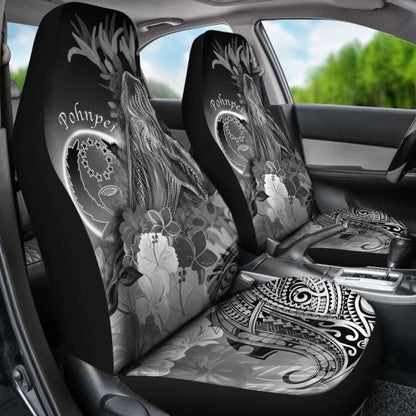 Pohnpei Car Seat Covers - Humpback Whale With Tropical Flowers (White)-