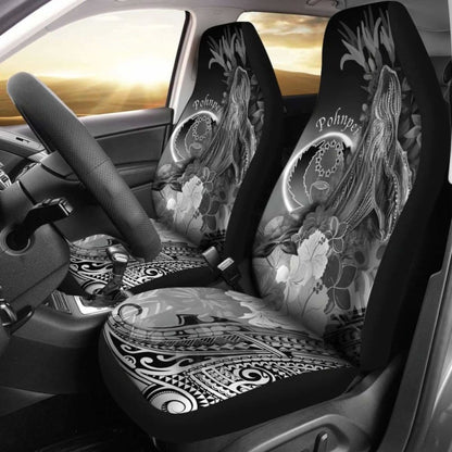 Pohnpei Car Seat Covers - Humpback Whale With Tropical Flowers (White)-