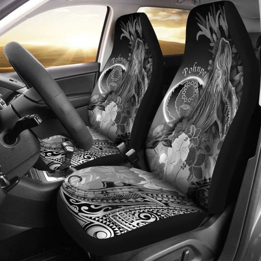 Pohnpei Car Seat Covers - Humpback Whale With Tropical Flowers (White)-