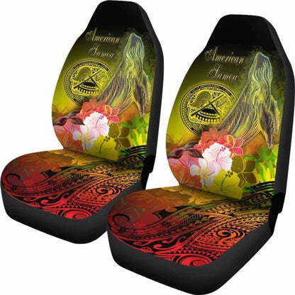 American Samoa Polynesian Car Seat Covers - Humpback Whale With Tropical Flowers -