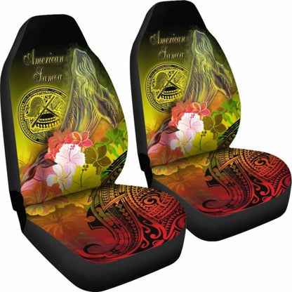 American Samoa Polynesian Car Seat Covers - Humpback Whale With Tropical Flowers -