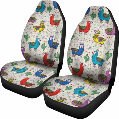 Colorful Llama Pattern On Burlap Style Background Boho Car Seat Covers