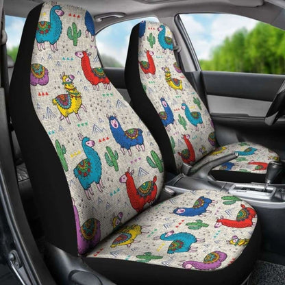 Colorful Llama Pattern On Burlap Style Background Boho Car Seat Covers
