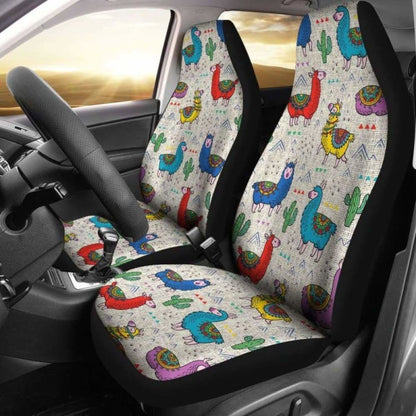 Colorful Llama Pattern On Burlap Style Background Boho Car Seat Covers