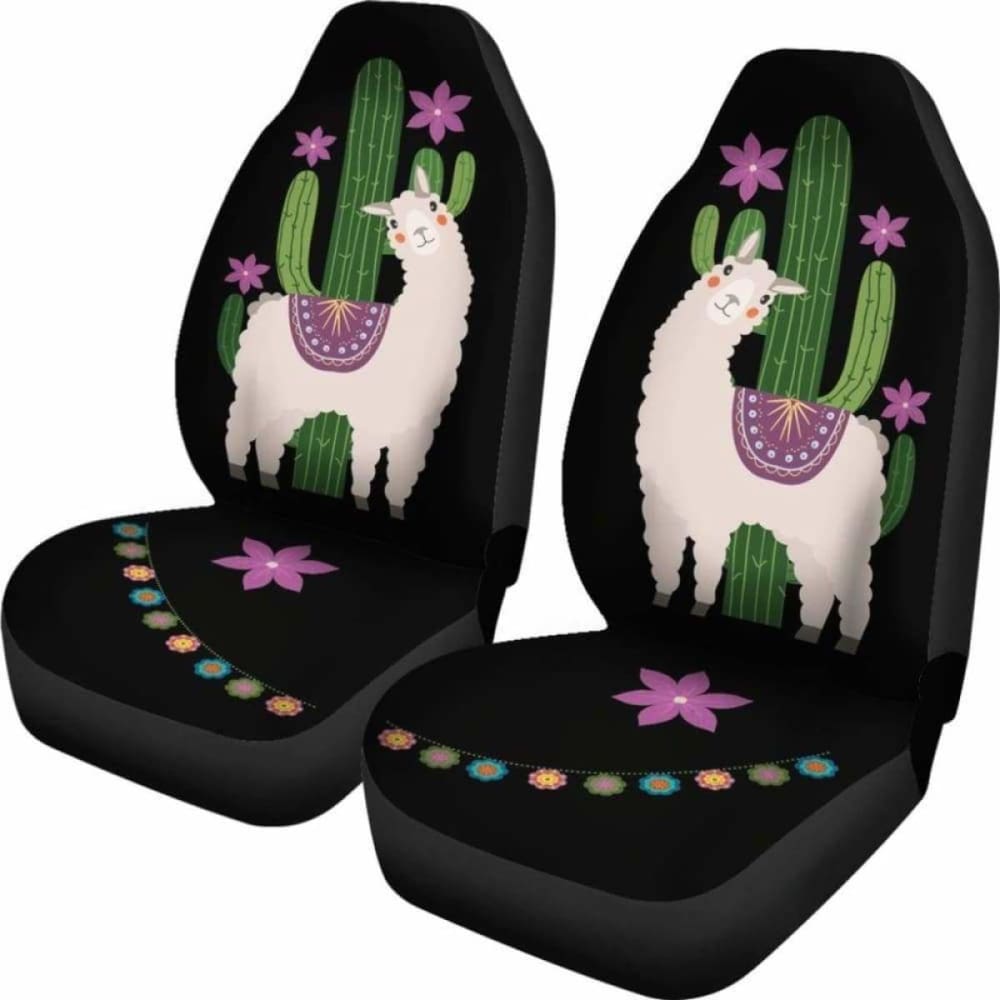 Alpaca Car Seat Covers Boho Hippie Style Cactus And Flowers Desert Motif Purple And Black