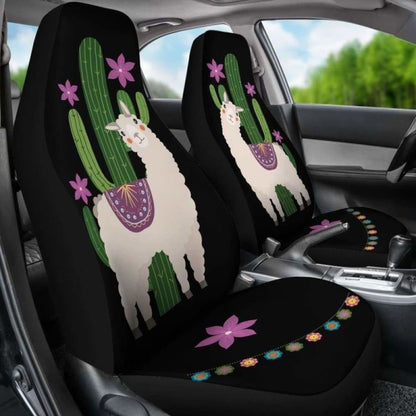 Alpaca Car Seat Covers Boho Hippie Style Cactus And Flowers Desert Motif Purple And Black