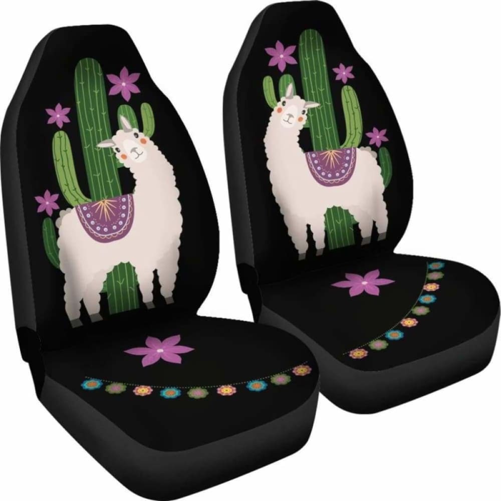 Alpaca Car Seat Covers Boho Hippie Style Cactus And Flowers Desert Motif Purple And Black