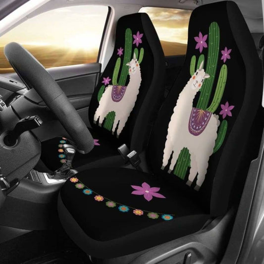 Alpaca Car Seat Covers Boho Hippie Style Cactus And Flowers Desert Motif Purple And Black