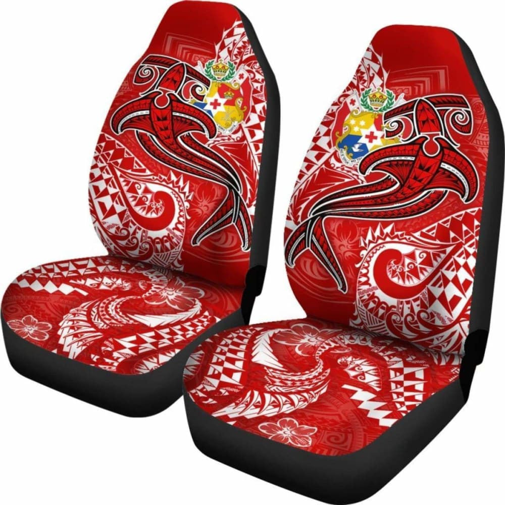 Tonga Car Seat Covers  - Red Shark Polynesian Tattoo -