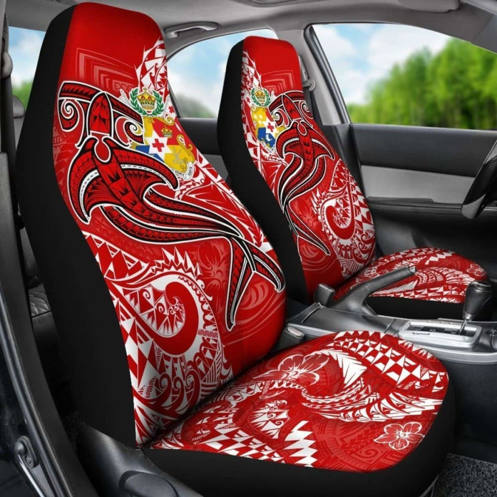 Tonga Car Seat Covers  - Red Shark Polynesian Tattoo -