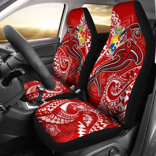 Tonga Car Seat Covers  - Red Shark Polynesian Tattoo -