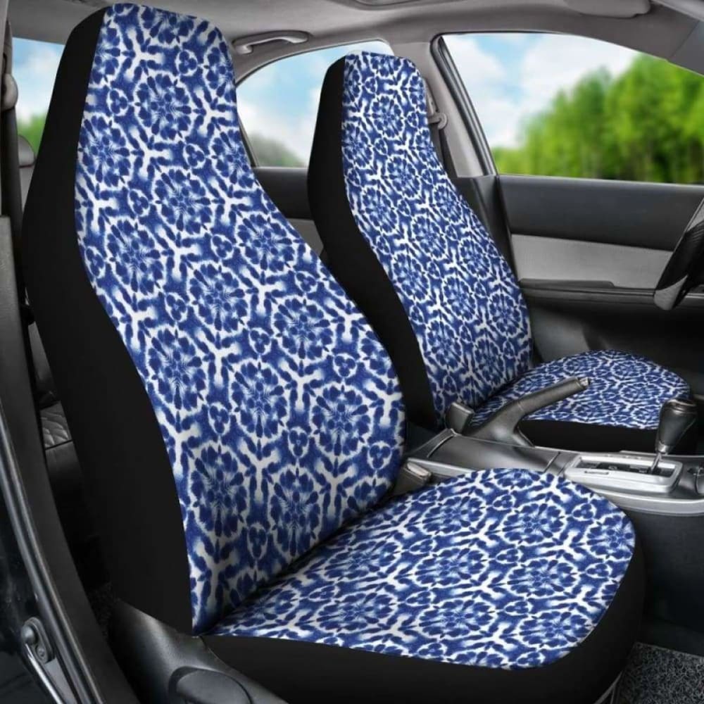 Blue White Shibori Dye Car Seat Covers Abstract Ethnic Boho Pattern