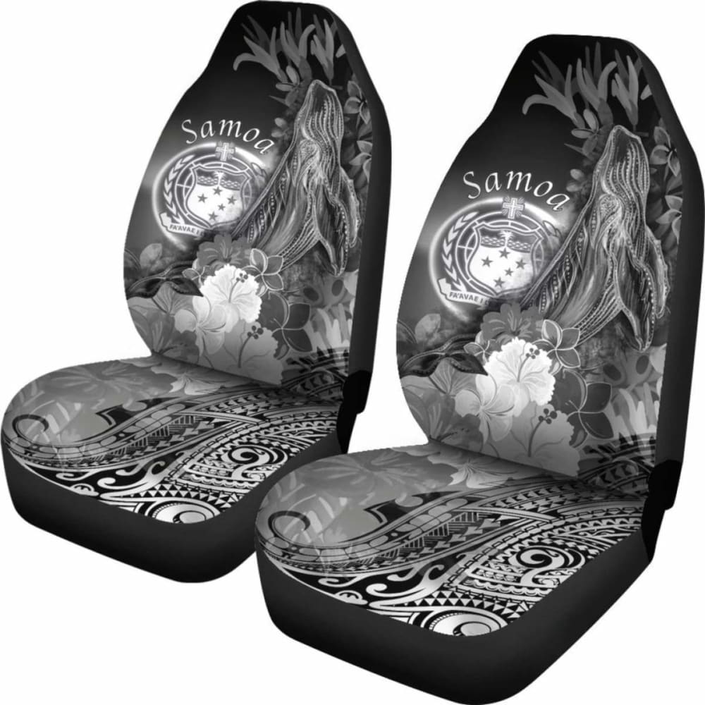 Samoa Car Set Covers - Humpback Whale With Tropical Flowers (White)-