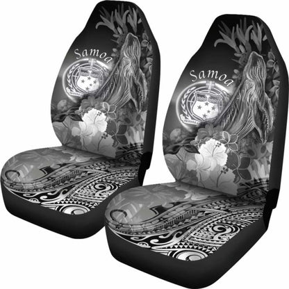 Samoa Car Set Covers - Humpback Whale With Tropical Flowers (White)-