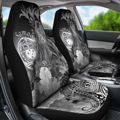 Samoa Car Set Covers - Humpback Whale With Tropical Flowers (White)-