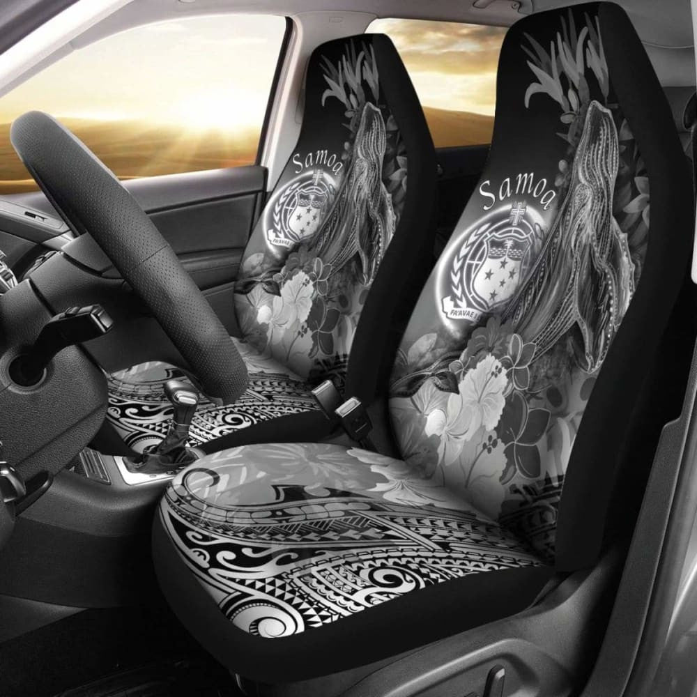 Samoa Car Set Covers - Humpback Whale With Tropical Flowers (White)-