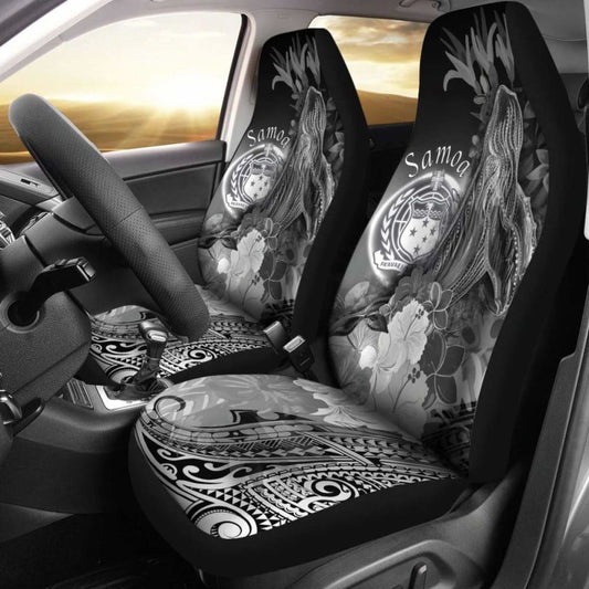 Samoa Car Set Covers - Humpback Whale With Tropical Flowers (White)-