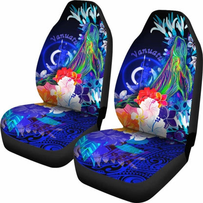 Vanuatu Car Seat Covers - Humpback Whale With Tropical Flowers (Blue)-