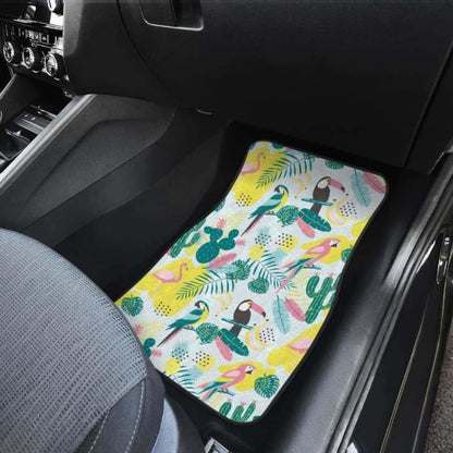 Cute Parrot Toucan Flamingo Cactus Exotic Leaves Pattern Front And Back Car Mats