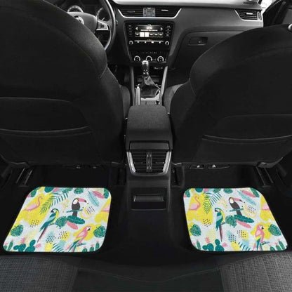 Cute Parrot Toucan Flamingo Cactus Exotic Leaves Pattern Front And Back Car Mats